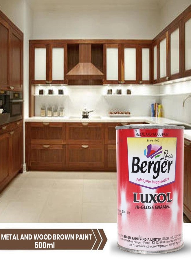 Berger Luxol Hi-Gloss Enamel | Brown | 500ml Mirror-Like Finish | Tough & Durable Oil-Based Paint for Wood, Metal & Masonry | Interior & Exterior Use | Weather Resistant | Green Pro Certified - Image 2